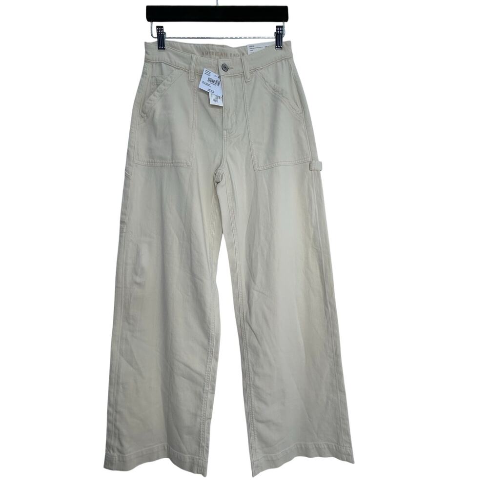 American Eagle NWT baggy wide leg high rise carpenter pants size 4 cream